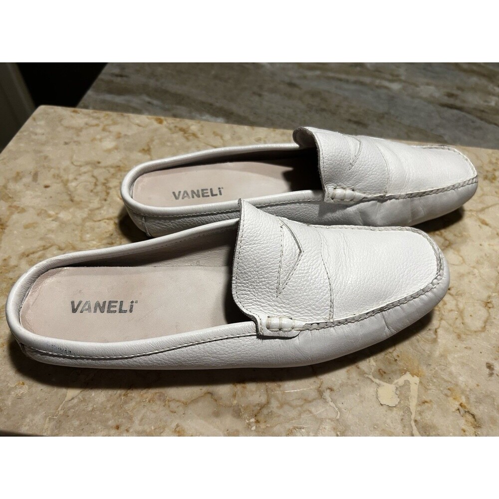 Women’s VANELI White Leather Slip On Mules  Size 8.5 - Resort Coastal